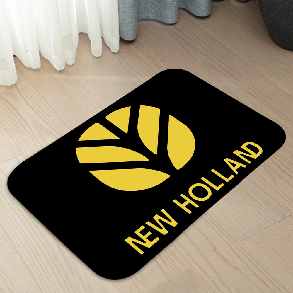 tapis moderne jaune noir bleu blanc logo holland motif floral antidérapant polyestère salon entrée