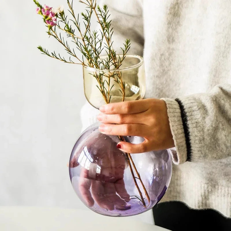 vase verre rose violet moderne décoration maison fleurs séchées minimaliste table ornement