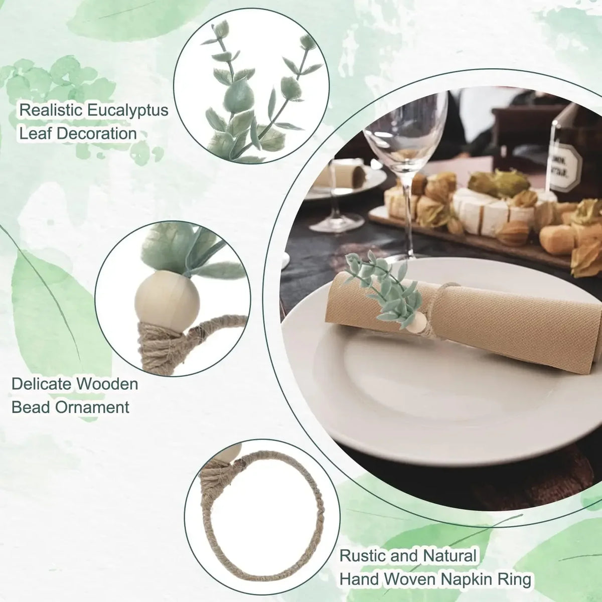 anneaux serviettes bois feuilles eucalyptus rustique naturel decoration table restaurant