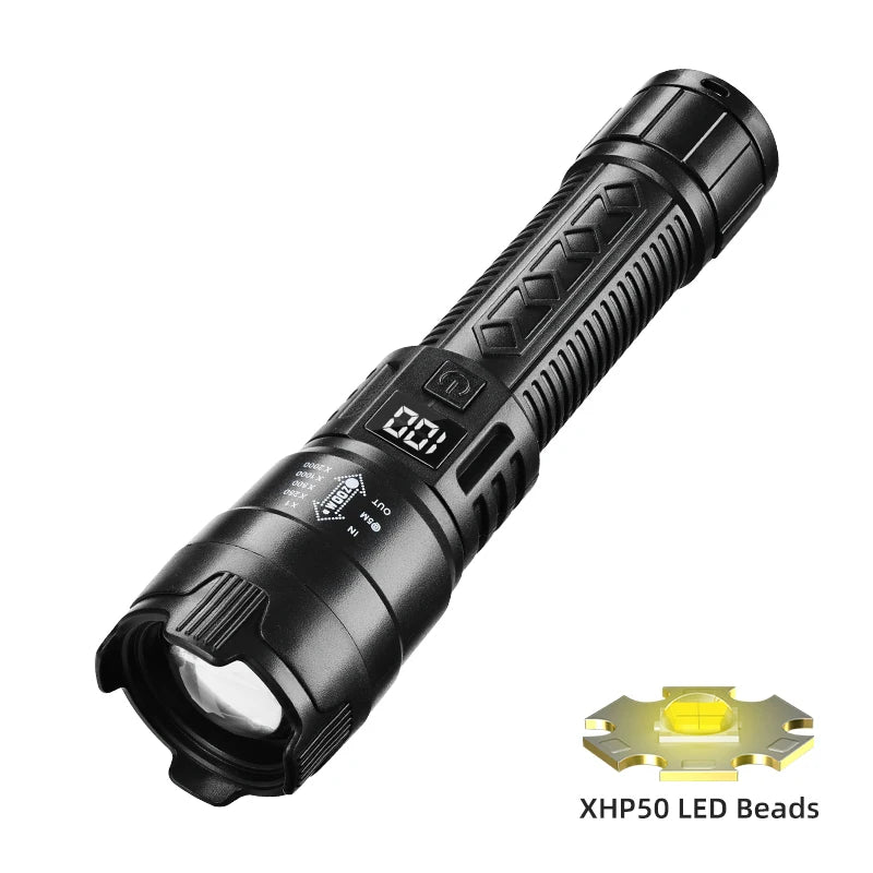 lampe torche led rechargeable usb super lumineuse zoomable mode réglable camping randonnée