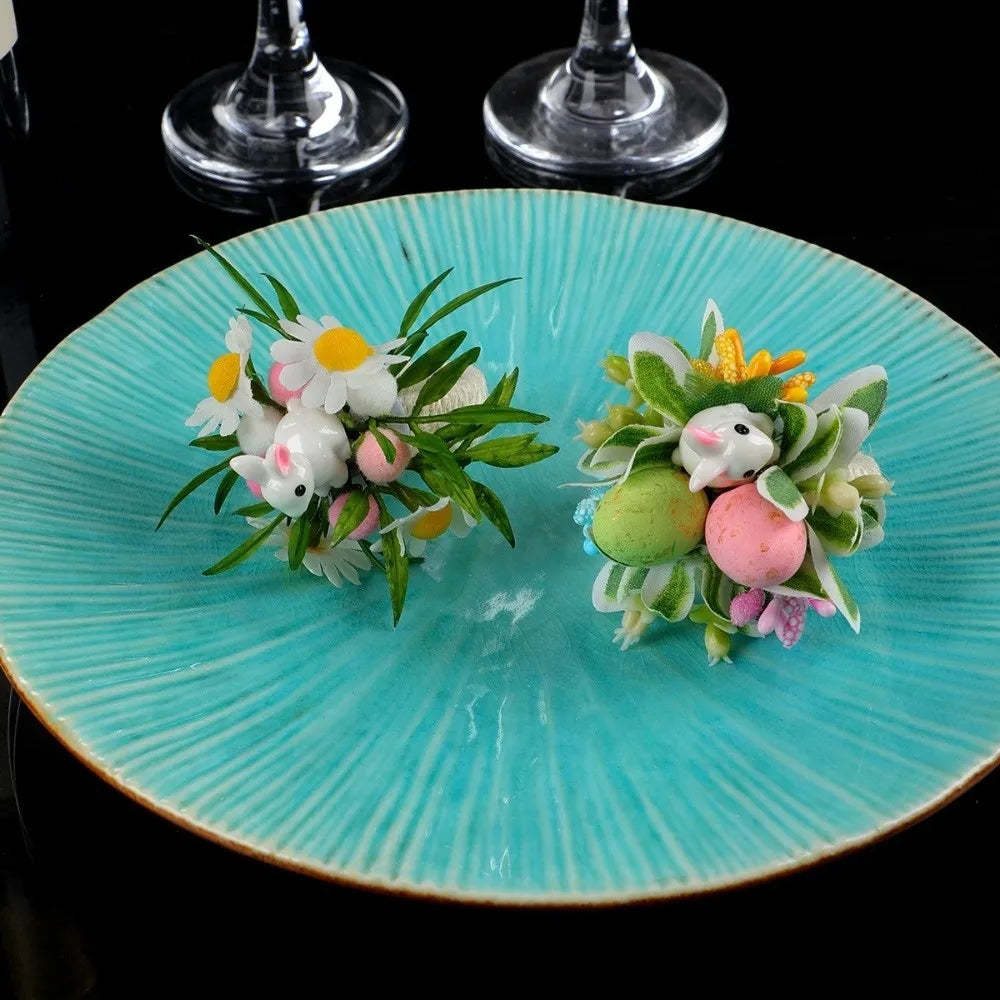 anneau serviettes pâques fleurs pissenlit oreilles lapin printemps décoratif blanc vert jaune rose