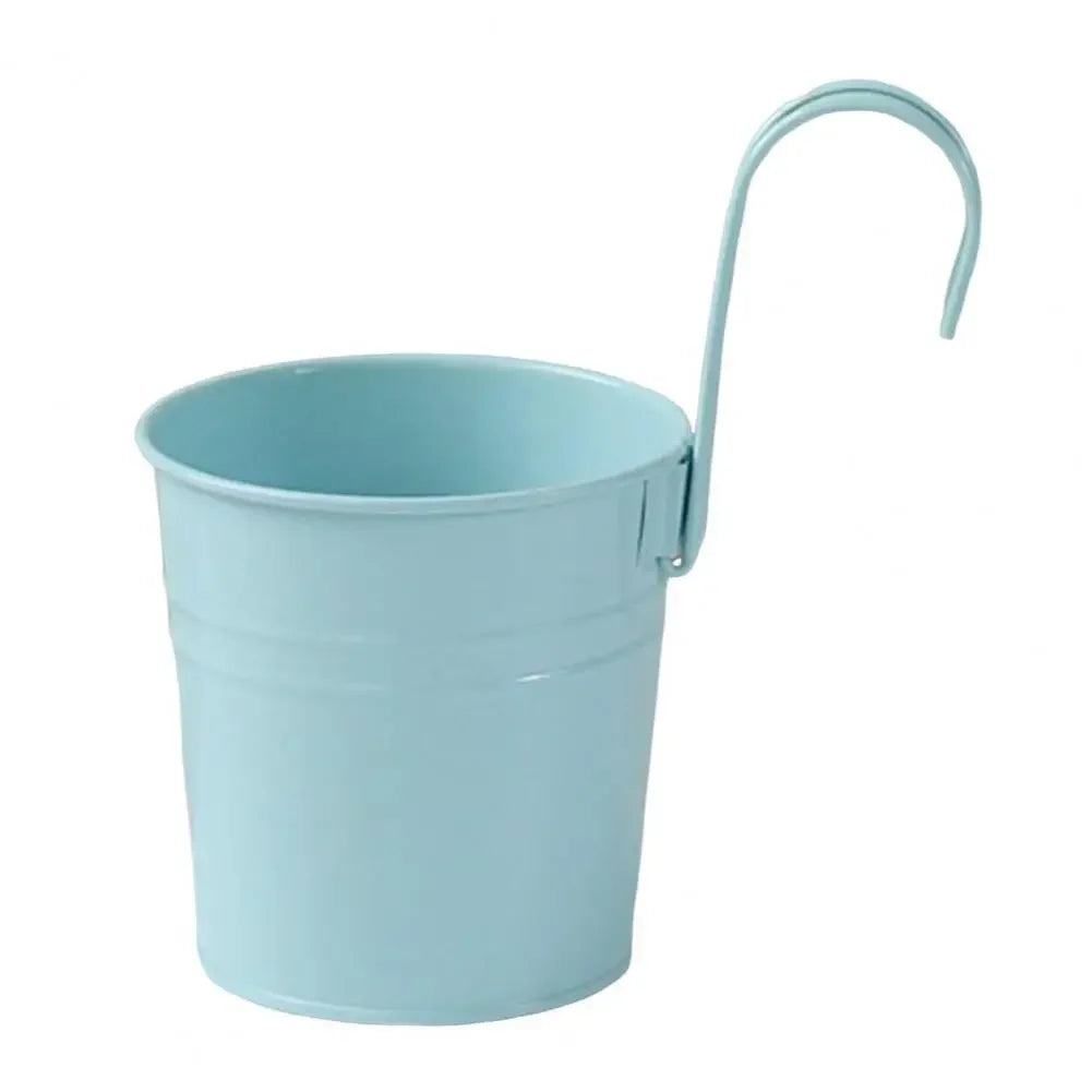 Pots fleurs suspendus vintage couleurs rose bleu jaune violet orange anneaux métalliques retouches
