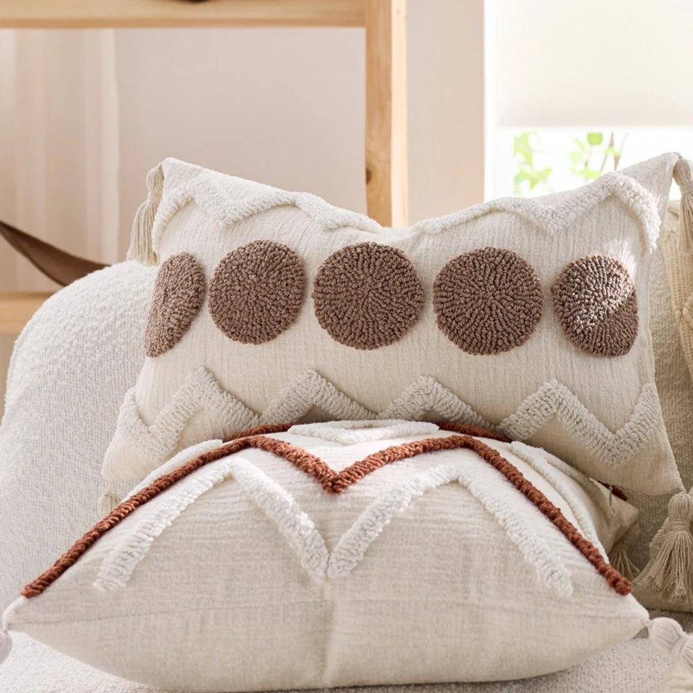 taies d'oreiller géométriques boho chic tassel beige coton polyester 45x45cm