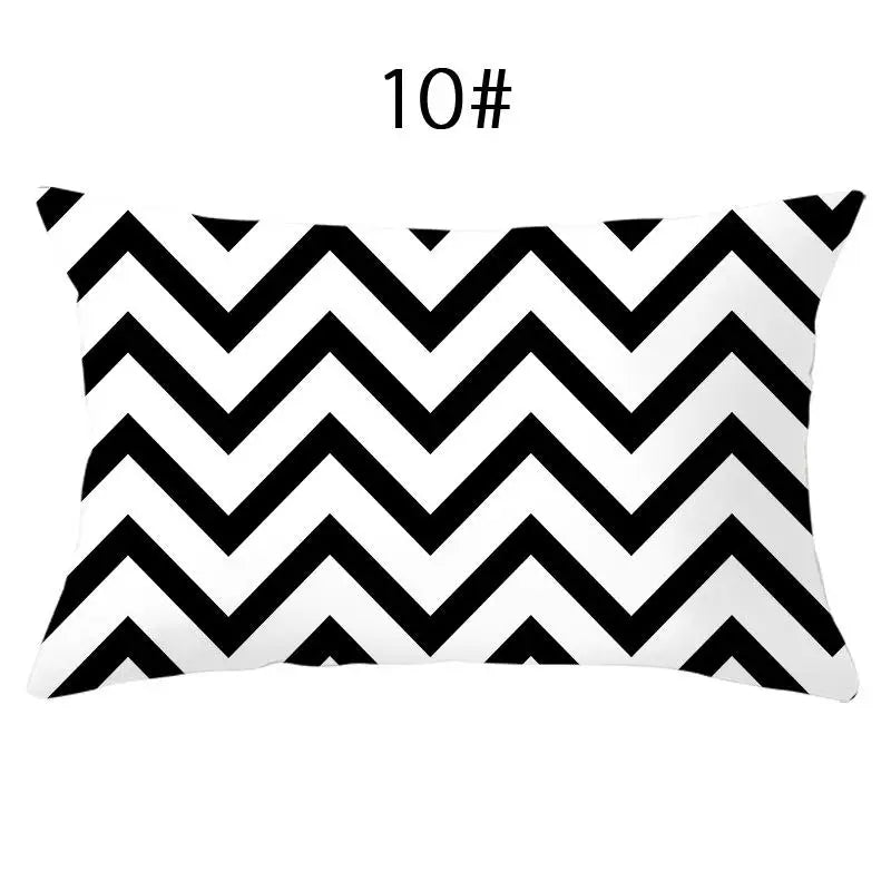 coussin lombaire jaune noir blanc bleu gris vert marron zigzag triangles moderne 30x50cm polyester
