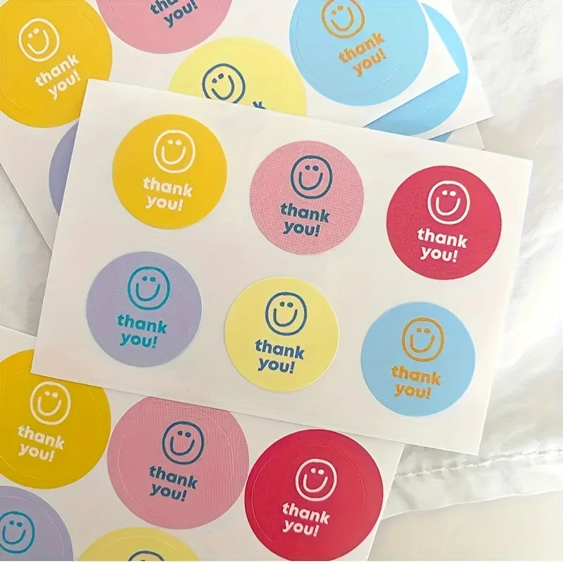 sticker thank you multicolore smiley enfantin joyeux boite cadeau emballage festif 120 pièces 10