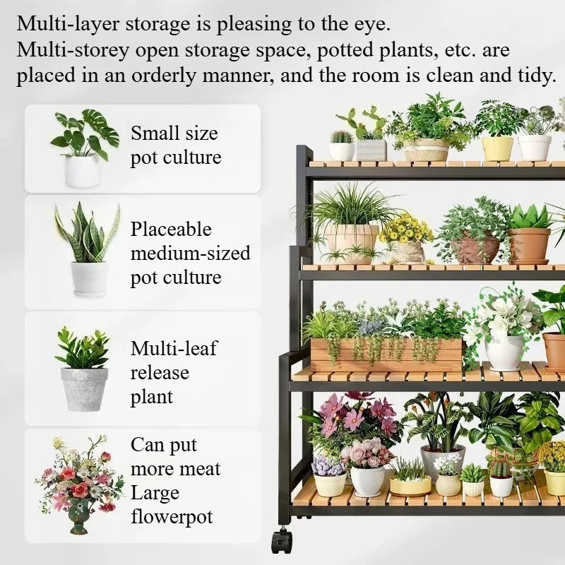 étagère fleurs mobile bois métal blanc roulettes jardin intérieur