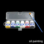 peintures acryliques bleu jaune vert rouge noir blanc étiquettes rondes clips contenants transparents