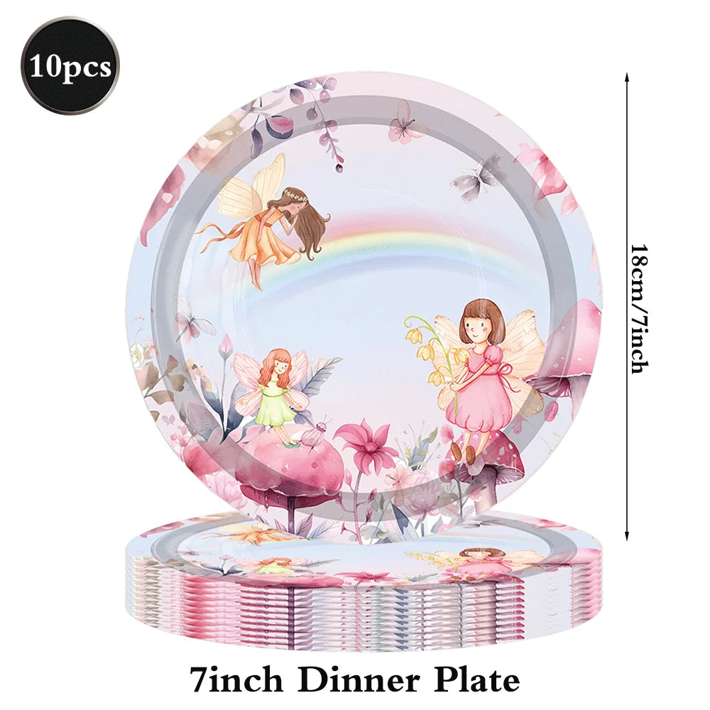 assiettes dessert fées arc ciel serviettes tasses papier nappe fête thème féerique