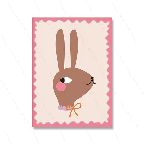affiche toile animaux cartoon décoration chambre enfant cadre bois motif chat chien lapin rose