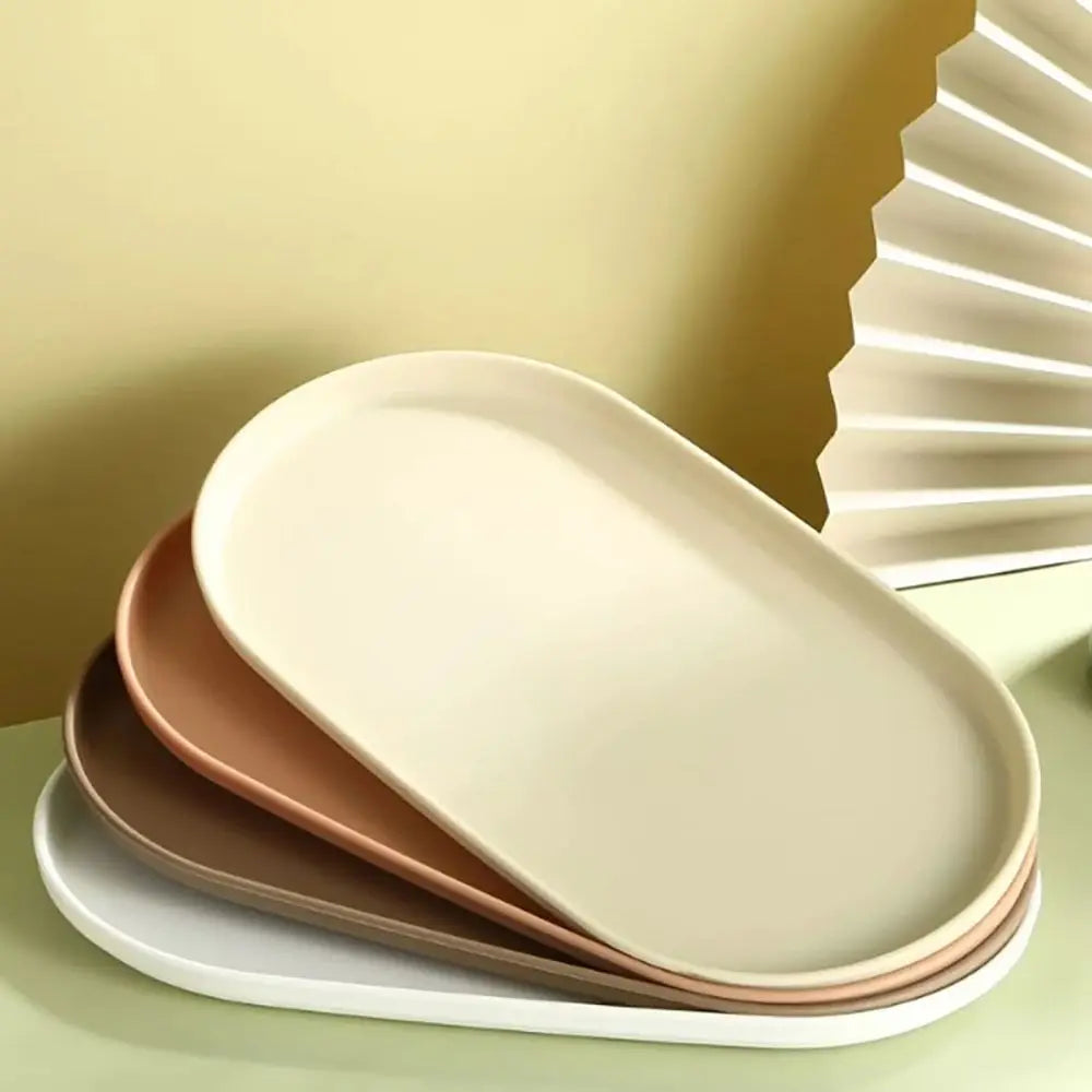 assiettes ovales modernes plastique beige rose blanc dessert vaisselle rangement maison cuisine