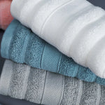 serviettes coton 100% rayures horizontales blanc rose gris bleu absorption élevée face main 35x35cm
