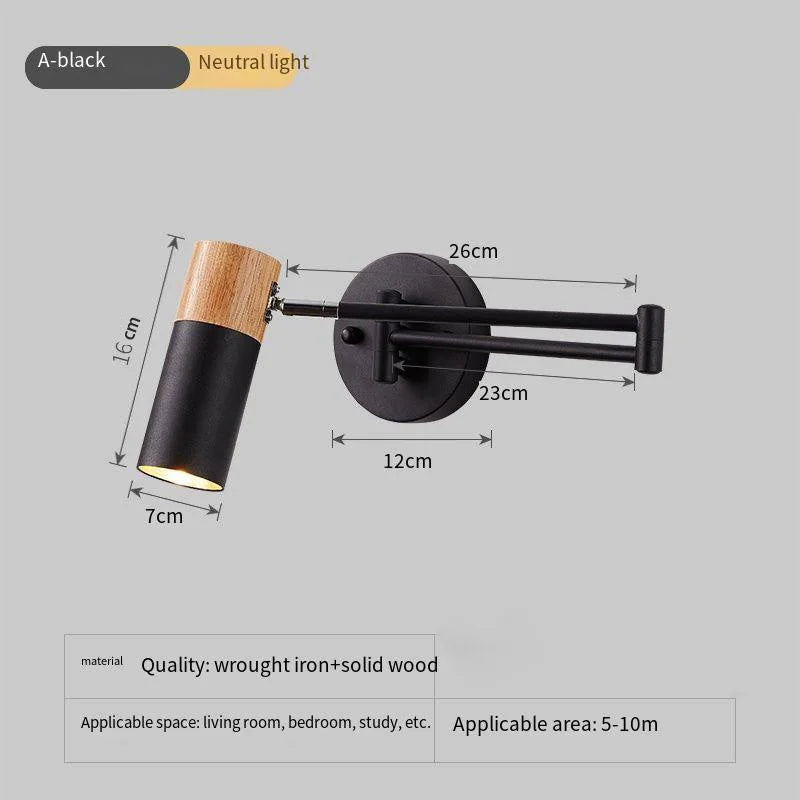 lampe murale articulée moderne noir blanc bois naturel minimaliste aluminium fer