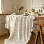 nappe beige clair rayées franges rustique boho chic table salle manger polyester machine