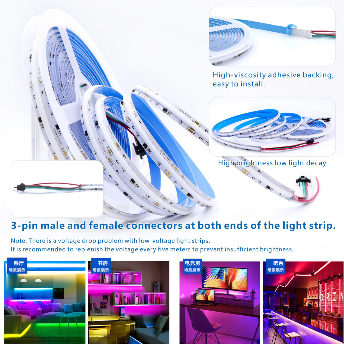 ruban led 720 leds programmable couleurs changeantes adhésif moderne noir bleu vert jaune violetRGBO