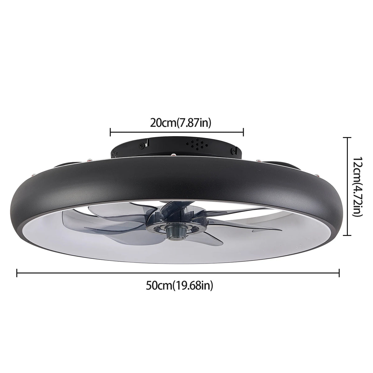 ventilateur lampe led noir moderne télécommande acrylique 10 15 m²