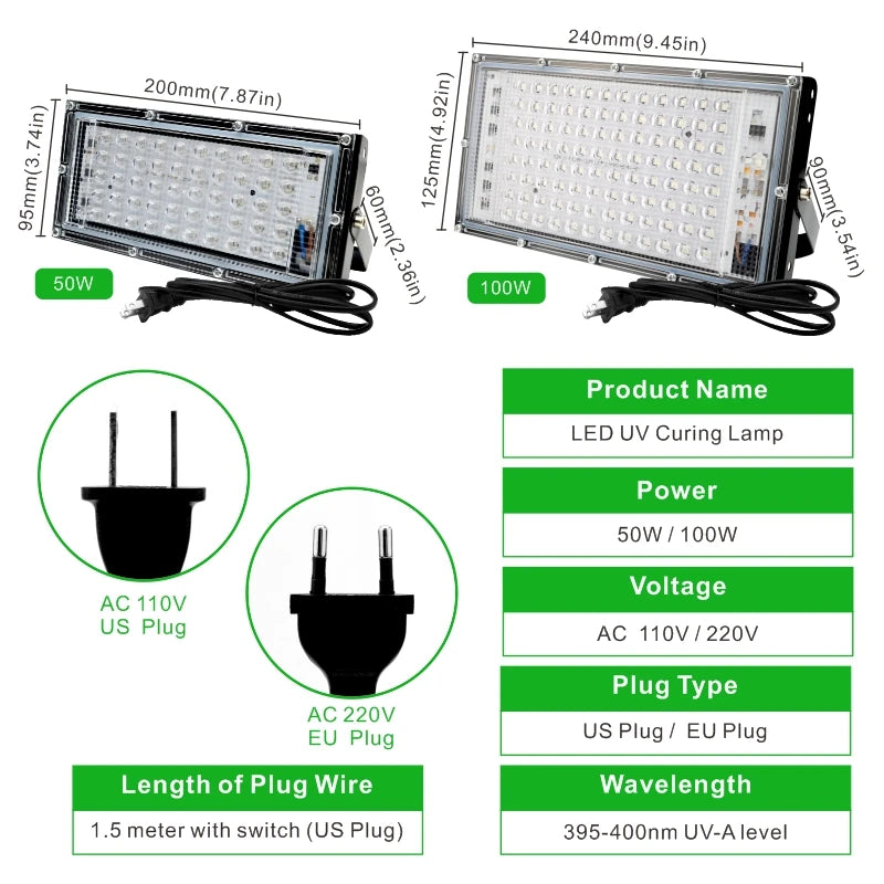 projecteur led uv ip65 étanche 100w 50w noir blanc moderne câble us eu