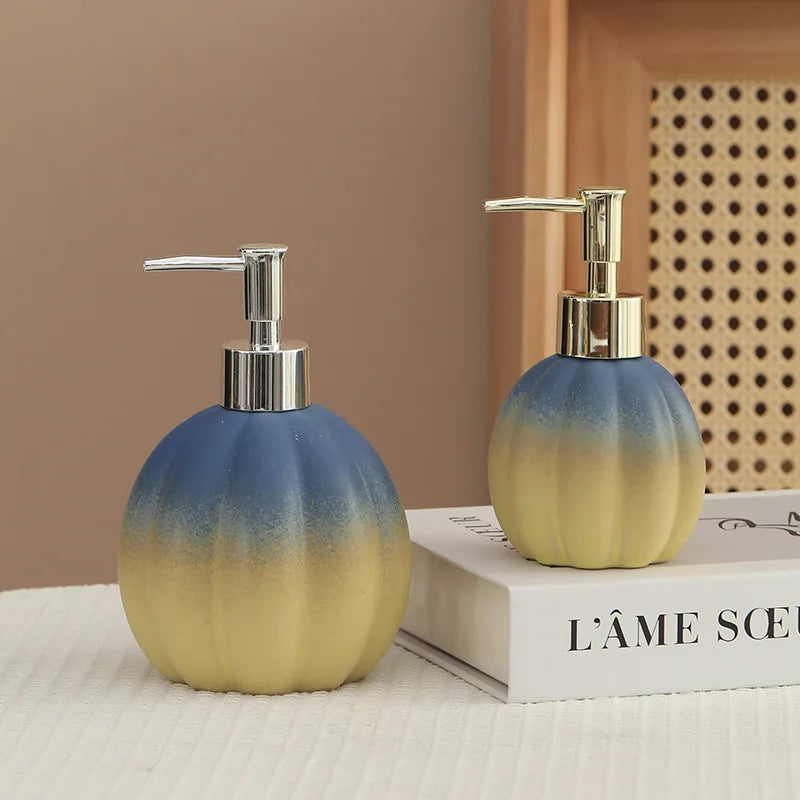 distributeur savon liquide céramique texture marbrée moderne bleu rouge vert jaune