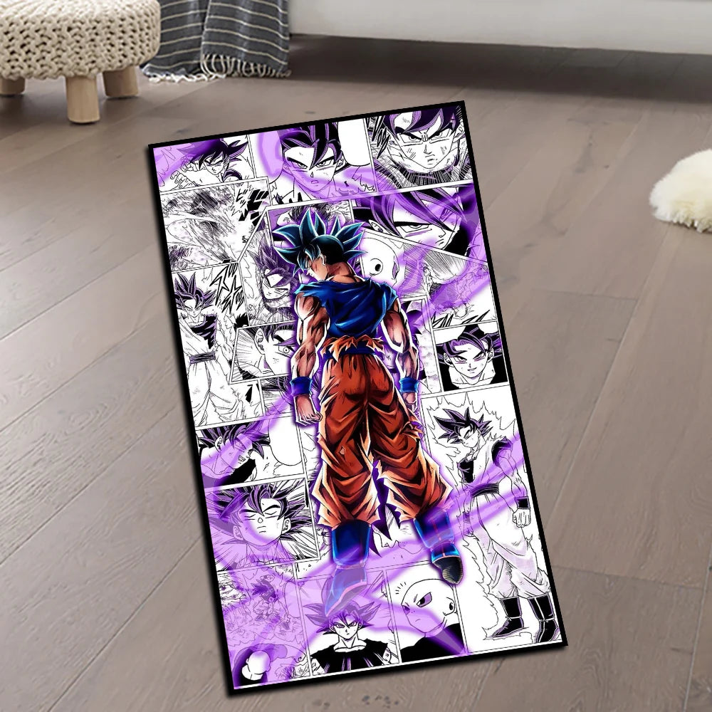 tapis dragon ball personnages dessins animés noir blanc bleu orange rose jaune gris