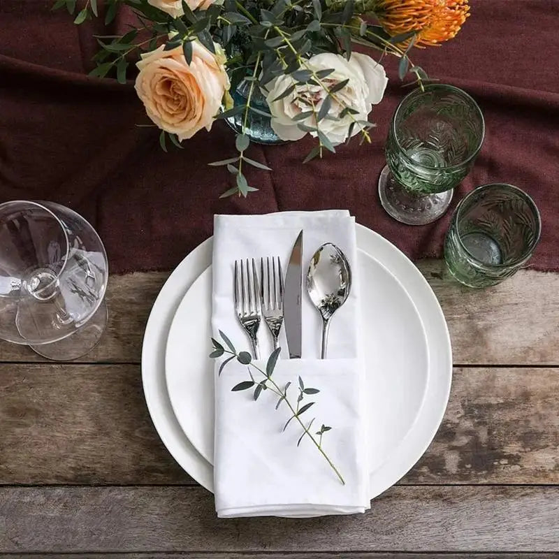 serviettes table polyester blanc imprimé végétal classique maison restaurant 43x43cm pack pièces