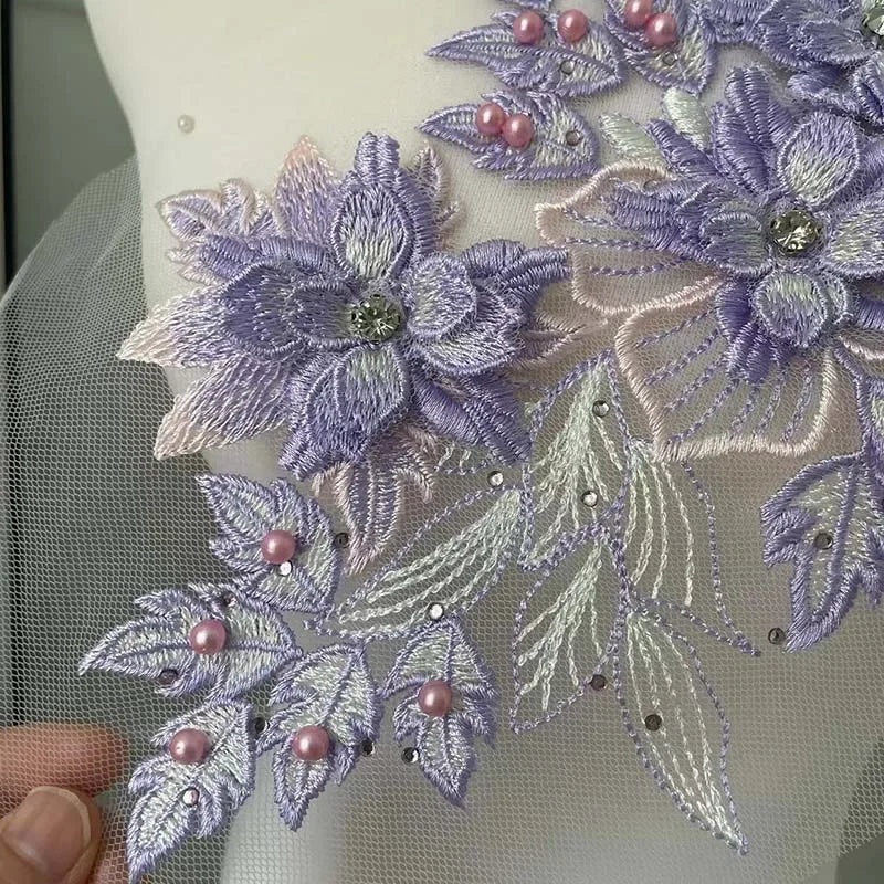 applique textile fleurs brodées strass violet rose noir 30x21cm coudre écolomanuelfait