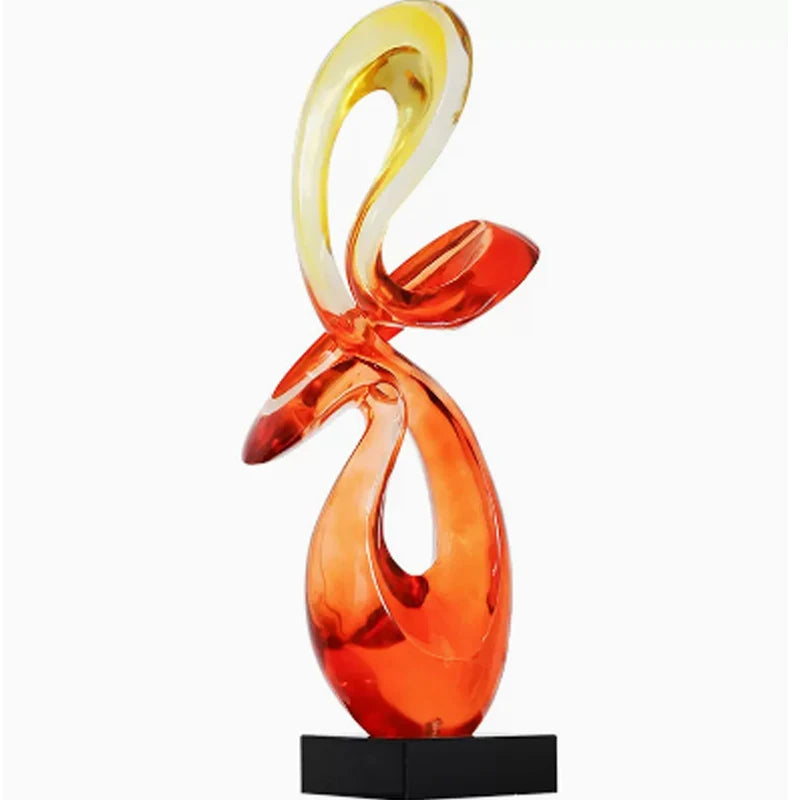 sculpture abstraite moderne résine rouge jaune noire salon bureauDecorationFleurondulée