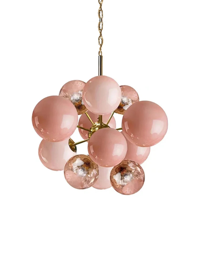 Suspension lumineuse moderne verre boules sphériques translucides vert roseclair unique chambre salon