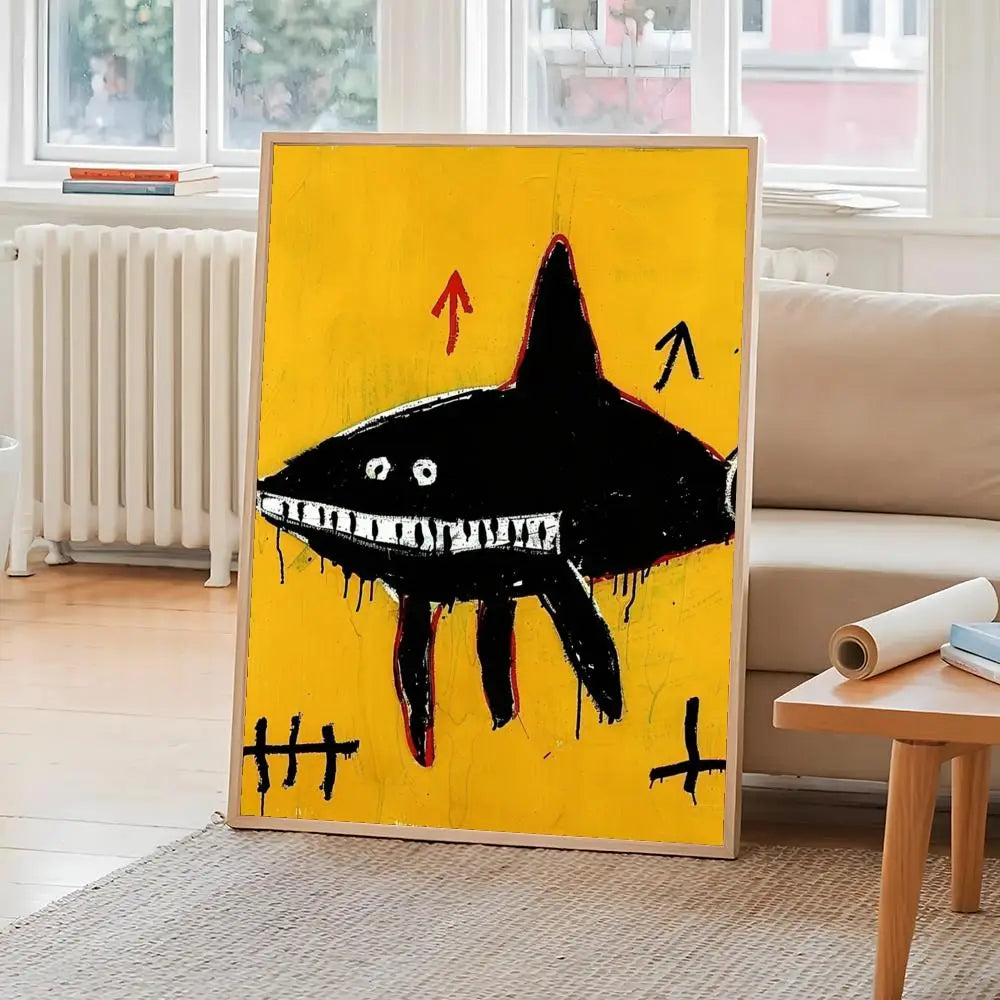 affiche art moderne pop dessin animé abstraite couleur noir jaune rouge self adhesive chambre
