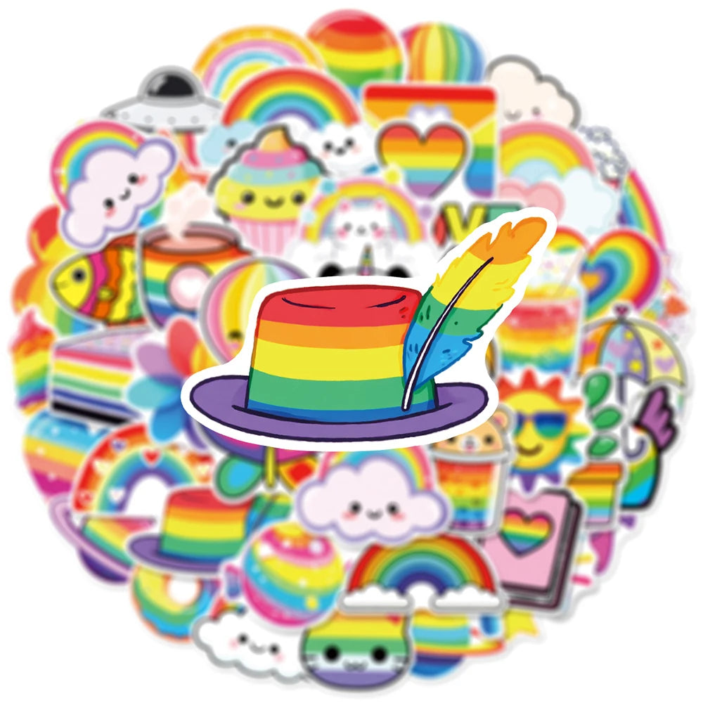 stickers kawaii multicolores dessins animés arc ciel nuages chats cupcakes stickers adhésifs imperméables random
