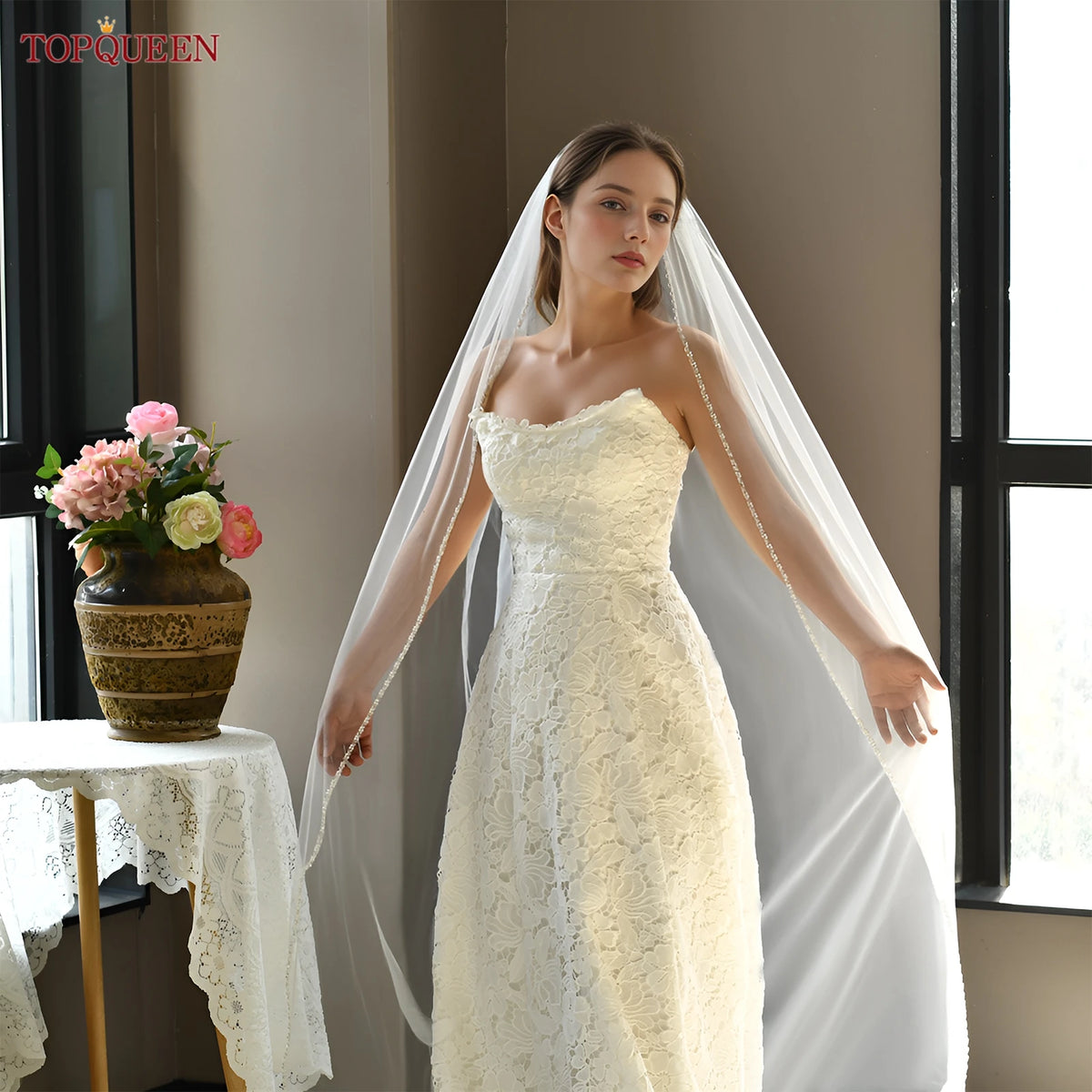 voile mariée blanc dentelle élégant cathédrale haute qualité personnalisable peigne fixé