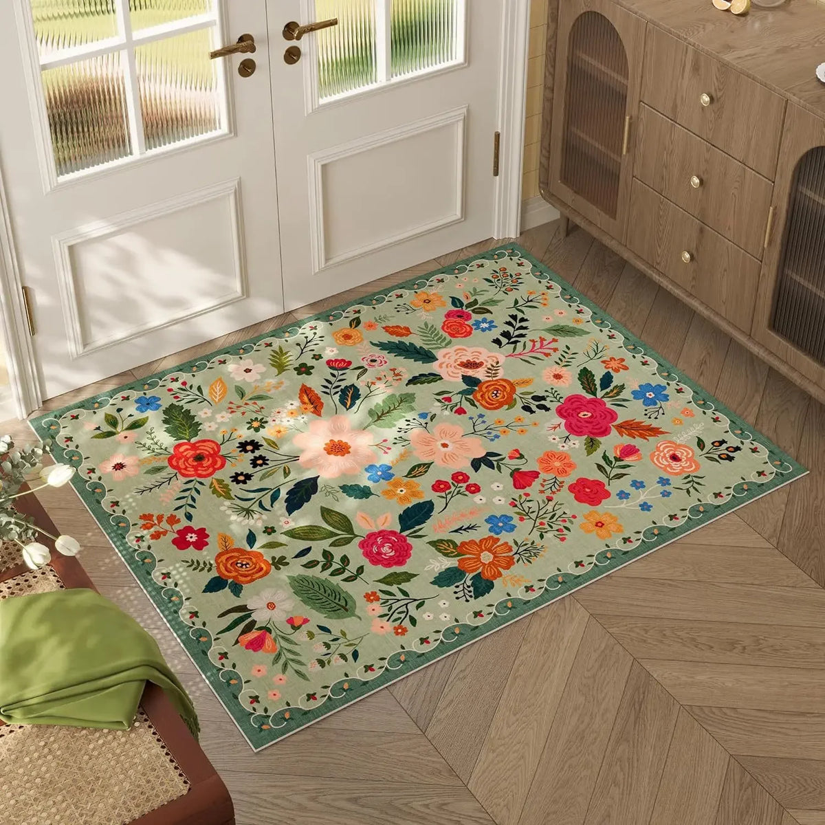 tapis fleuri moderne antidérapant résistant décoloration salon entrée polyester imperméablewashable