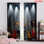 rideau moderne rock instruments musique noir gris blanc rouge jaune imprimé polyester machine