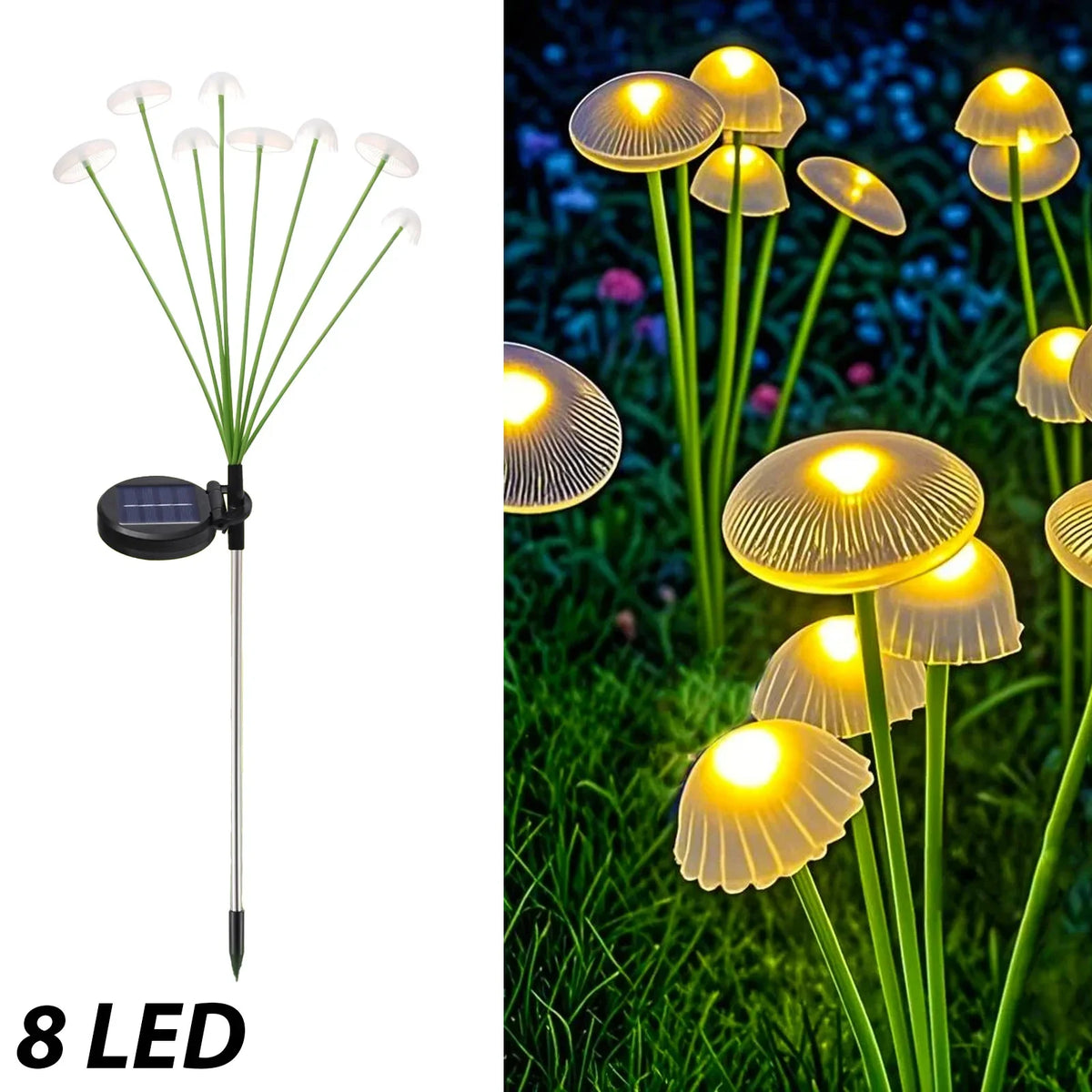 lampe solaire jardin forme champignon led extérieur décoration pelouse cour étanche blanc vert moderne
