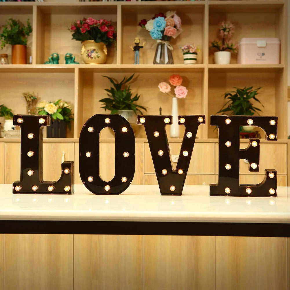 lettre lumineuse décorative noire rétro veilleuse led batterie chambre anniversaire mariage fête