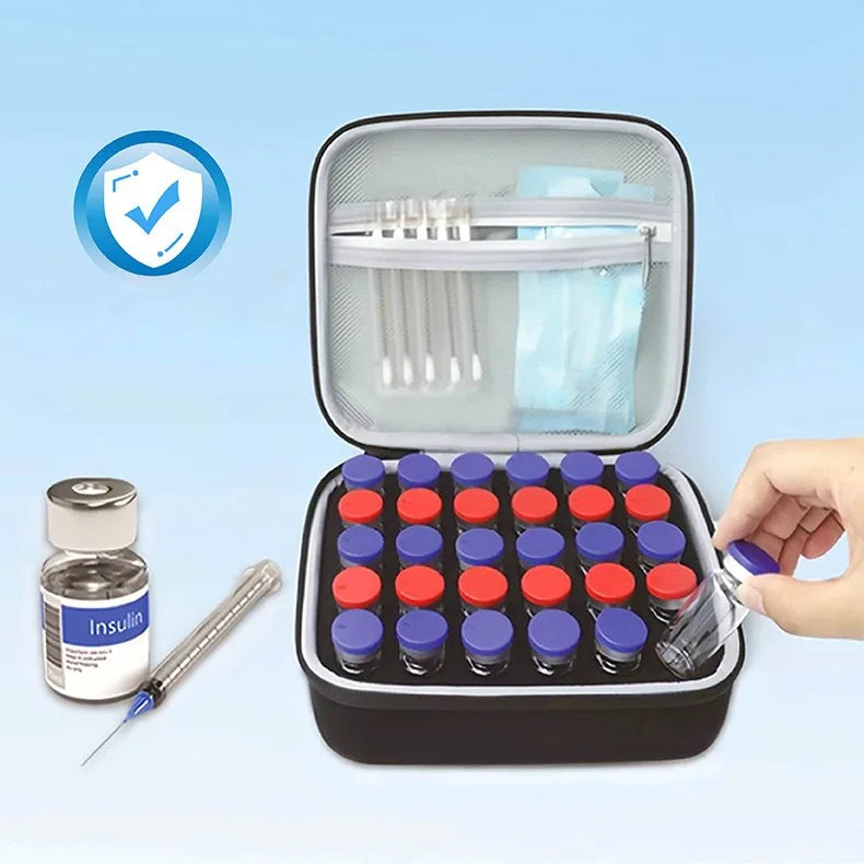 rangements réutilisables flacons médicaments violet rose bleu noir opaques pratique compact 10emplacements