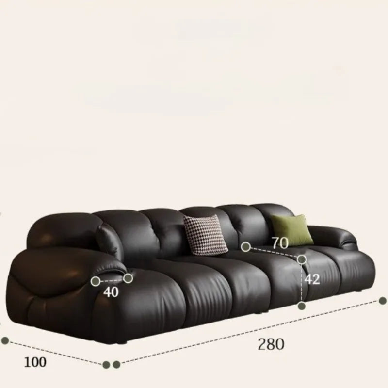 Canapé moderne simili cuir noir profond 70cm coussins