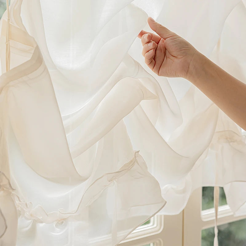 rideau blanc voile plissé moderne élégant transparent pompons 100x120cm 140x120cm 140x160cm