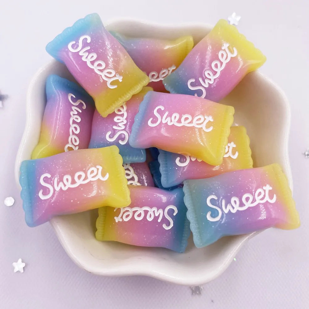 cabochons résine colorée 3d bonbons violet rose bleu jaune gradient brillants scrapbook artisanat