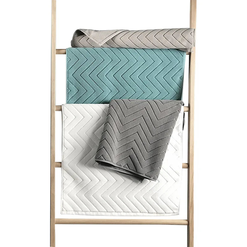 tapis bain coton antidérapant gris bleu turquoise moderne 75x45 cm zigzag absorbant salon salle