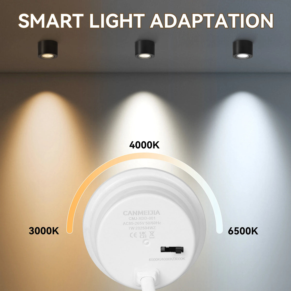 spot lumineux led 7w blanc noir moderne couleurs changeables 80x50mm