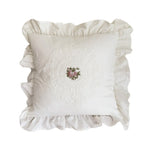 housse coussin brodé motif floral vintage blanc polyester coton lit 45x45 30x50 fixations