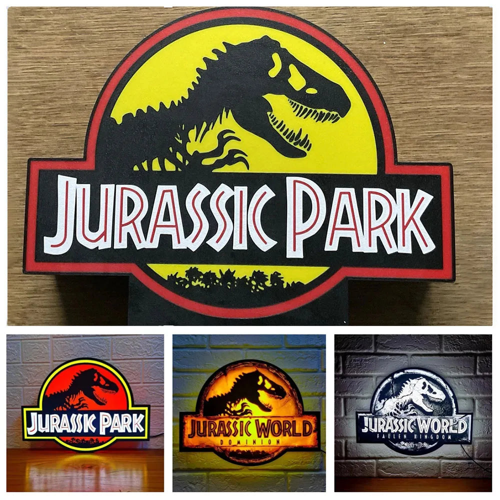 plaque lumineuse dinosaure jurassic park décoration murale rétro led silhouette rétro éclairage intérieur