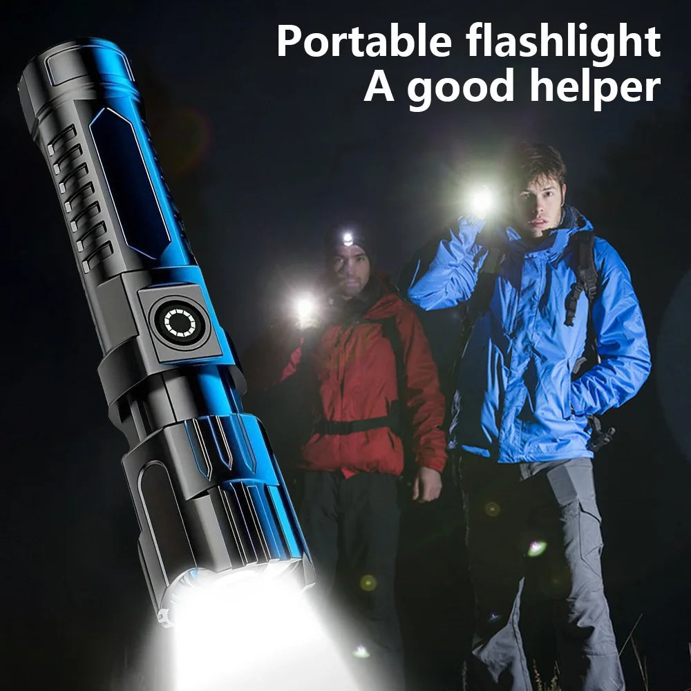 lampe torche noire rechargeable usb zoomable lumière led moderne praticite