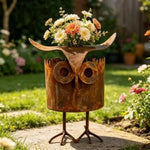 pot fleurs forme oiseau marron rustique texture metallique aspect vieilli moderne jardin balcon
