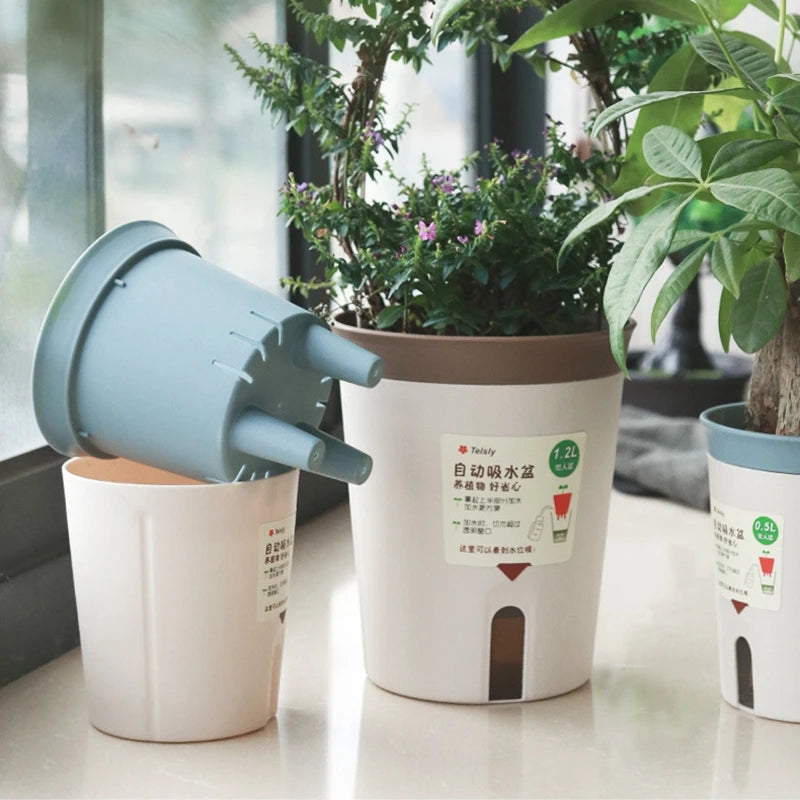 pot plante auto arrosant moderne hydroponique double couche drainage self wateringintérieur beige vertclair simple