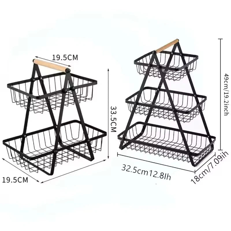 panier fruits métal noir pliable moderne rangement cuisine multifonctionnel organizer snack rack