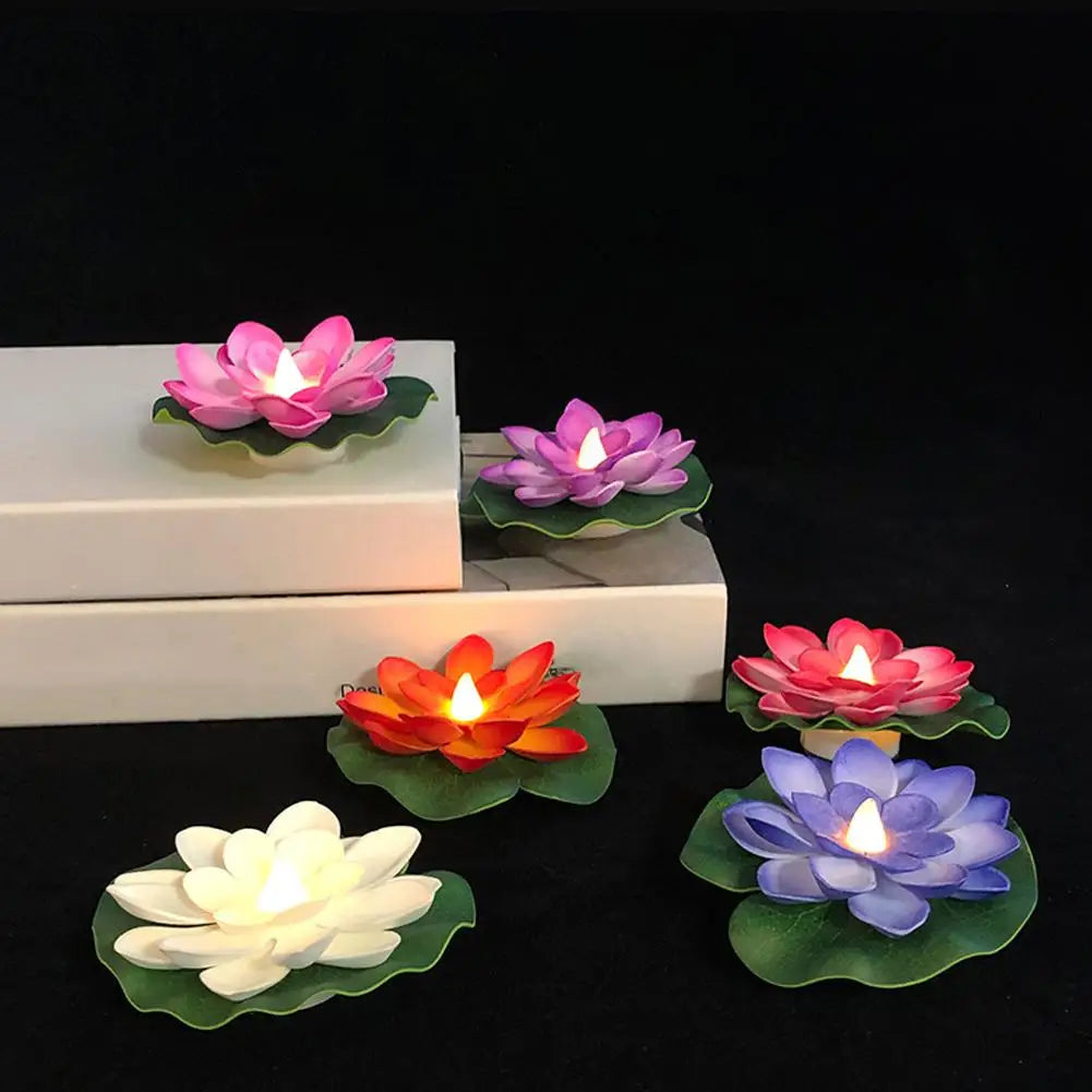 bougies flottantes fleur lotus blanc rose orange violet décoration intérieure artificielle lumière paysagère