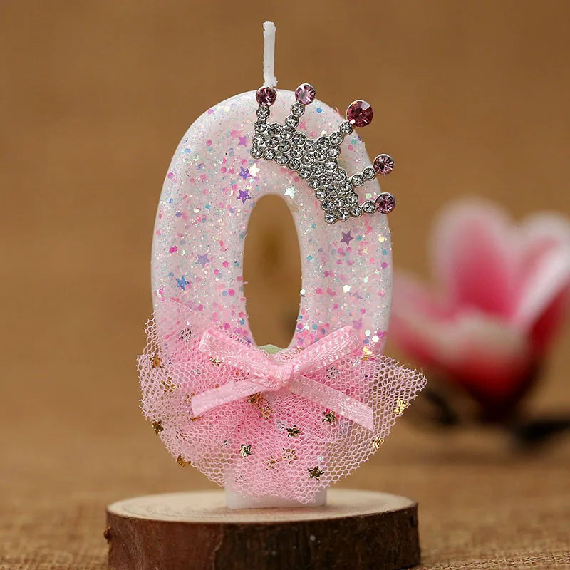 bougies numériques anniversaire forme chiffres paillettes strass rubans bleu rose décoratives féminines