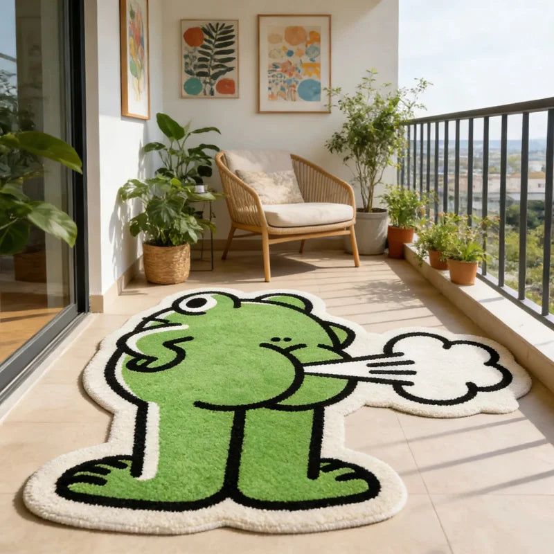 tapis vert blanc grenouille pelucheux contemporain dessin animé 100cm 80cm 50cm imperméable