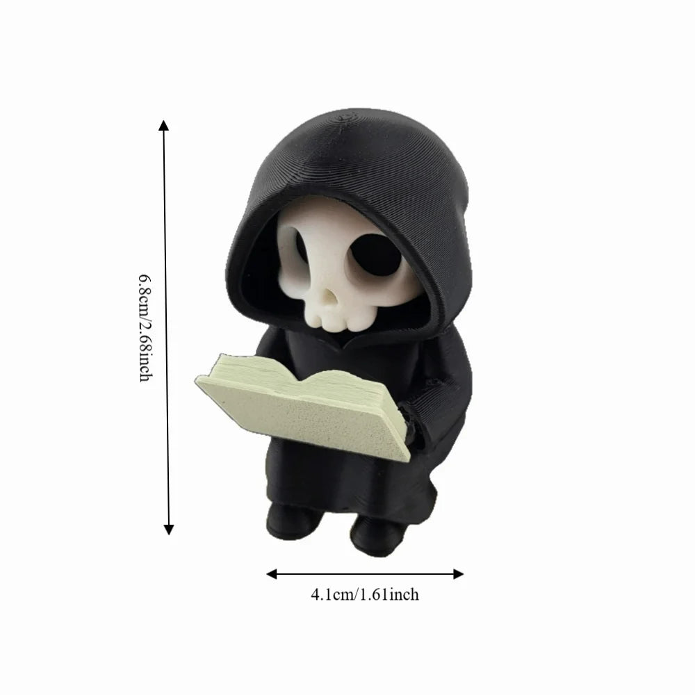 figurine gothique squelette lecture statuette fantôme noire minimaliste texture matestone livre blanc