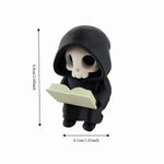 figurine gothique squelette lecture statuette fantôme noire minimaliste texture matestone livre blanc
